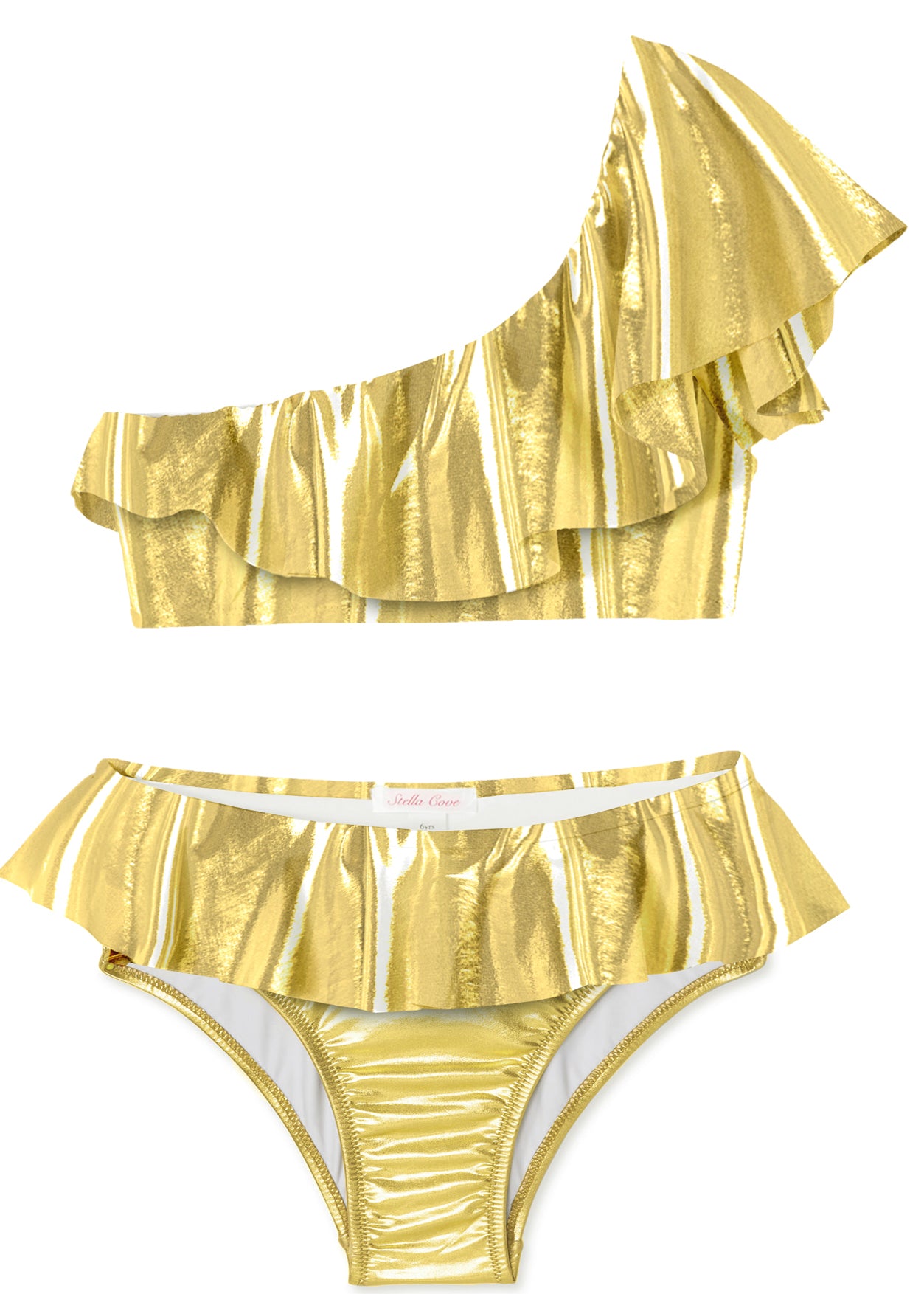 One Shoulder 2 Ruffles Old Gold Brazilian Bikini set