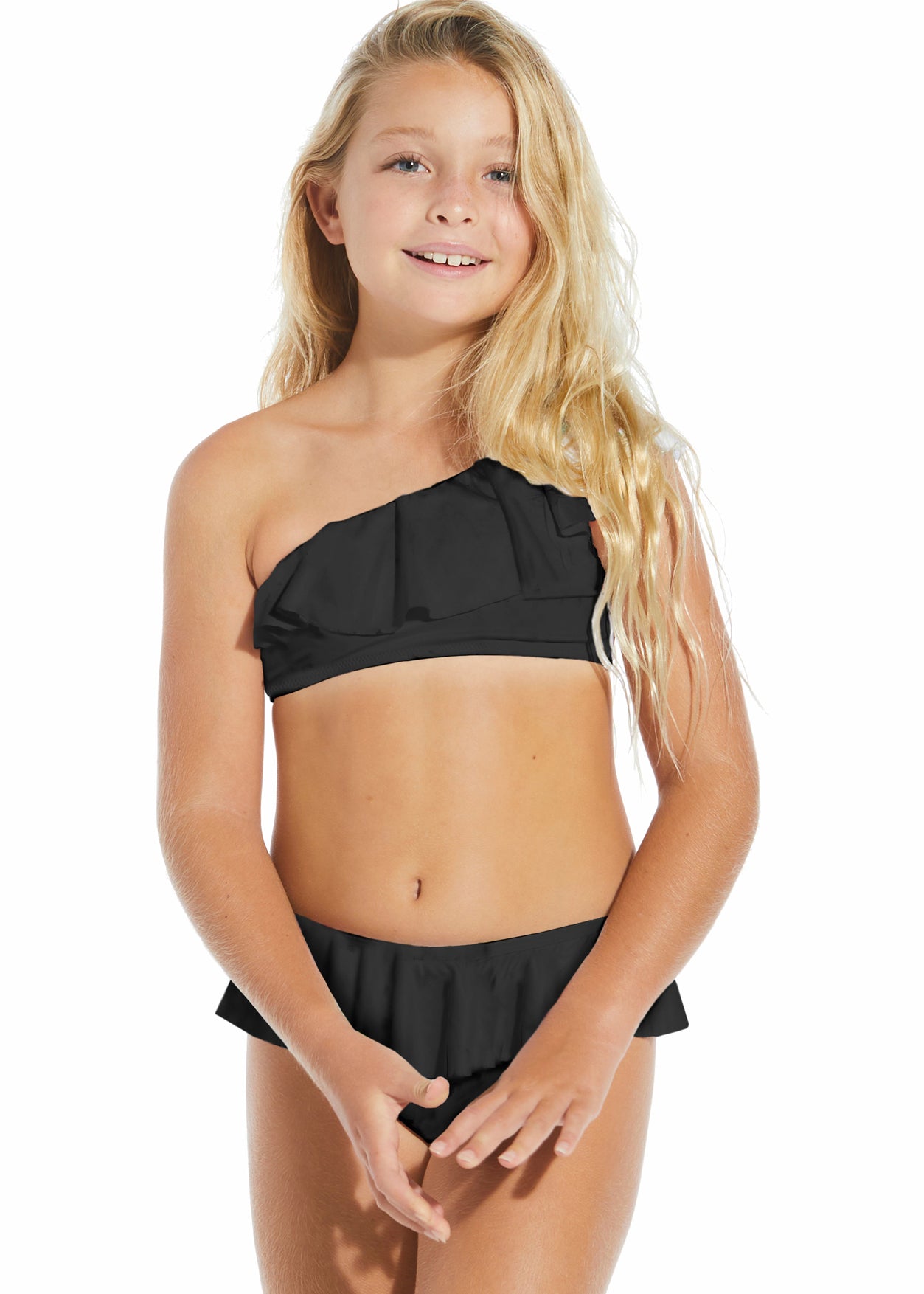 black ruffle bikini for tween girls