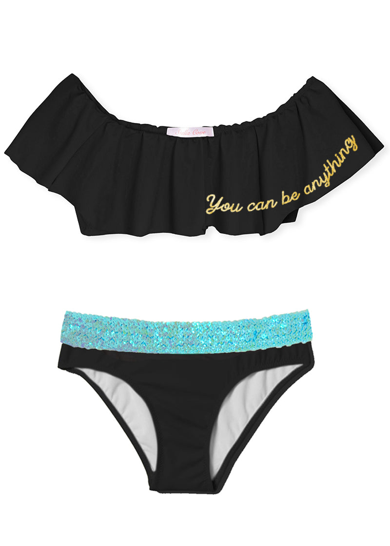 black two piece swimwear for girl