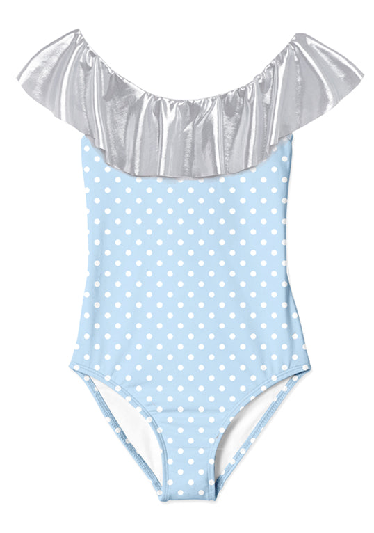 blue polka dot swimsuit for girl