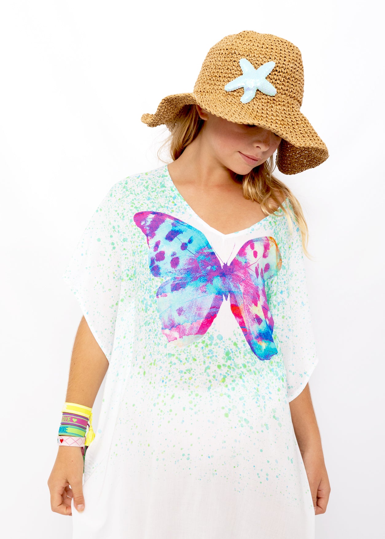 butterfly print beach cover-up for girls