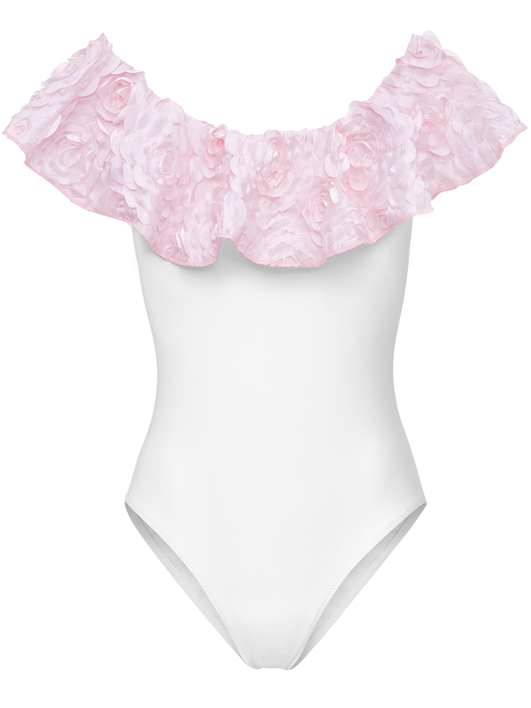 White swimsuit with store pink flowers