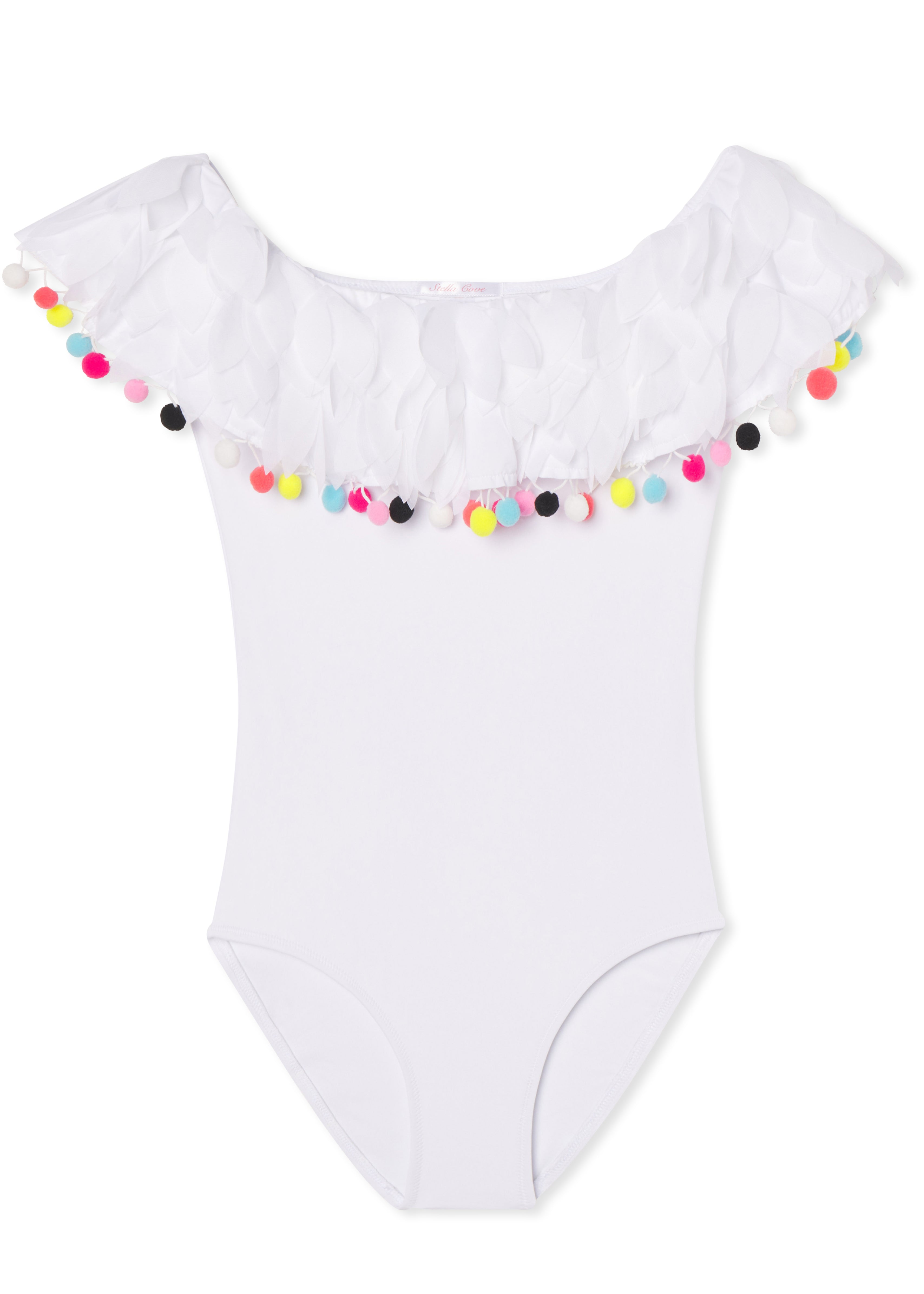 White Swimsuit with Petals & Pom Poms – Stella Cove