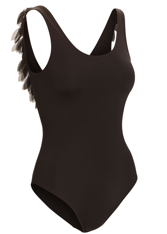 Womens Black Bathing Suit with petals